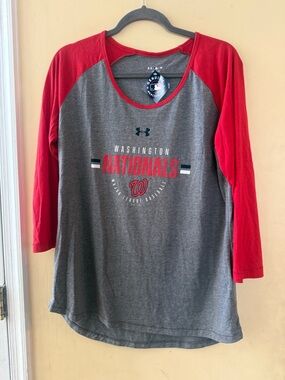 Under Armour Washington Nationals Gray & Red Baseball 3/4 Sleeve Tee, Large
